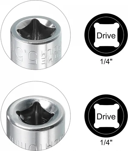 Miniatura 4 de uxcell Juego de 6 llaves de vaso poco profundas de 1/4 pulgadas por 0.217 in y 0.394 in, métrico de 6 puntos, acero CR-V