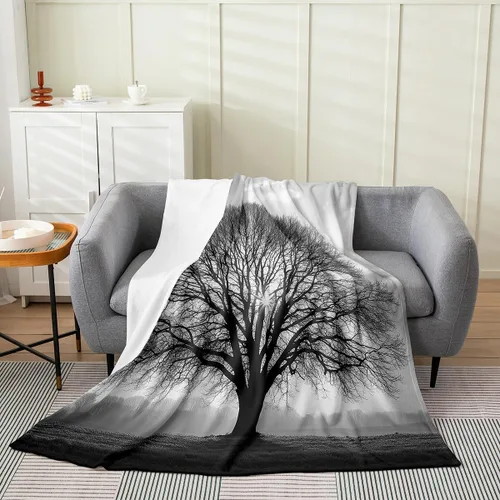 Miniatura 29 de Erosebridal Sketch Tree Flannel Blanket 40x50 Inch Vintage Farmhouse Fleece Blanket Grey Minimalist Mid Century Fuzzy Plush Throw French Country