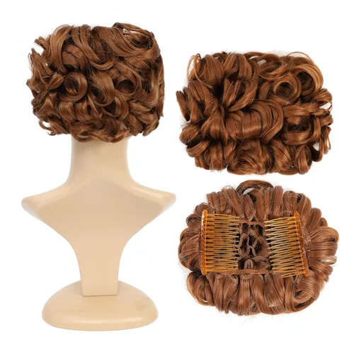 Miniatura 11 de SWACC Extensión de moño corto rizado desordenado, fácil de estirar, peines para el cabello, extensión de cola de caballo con clip, coletero, Marrón