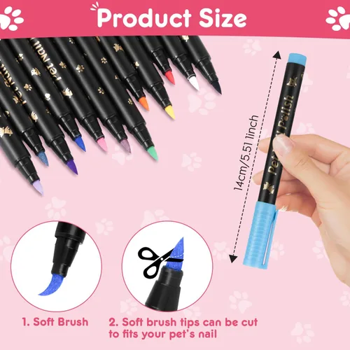 Miniatura 3 de MSDADA Bolígrafos de esmalte de uñas para perros de secado rápido, juego de esmalte de uñas para mascotas, seguro y sin olor, kit de arte de uñas