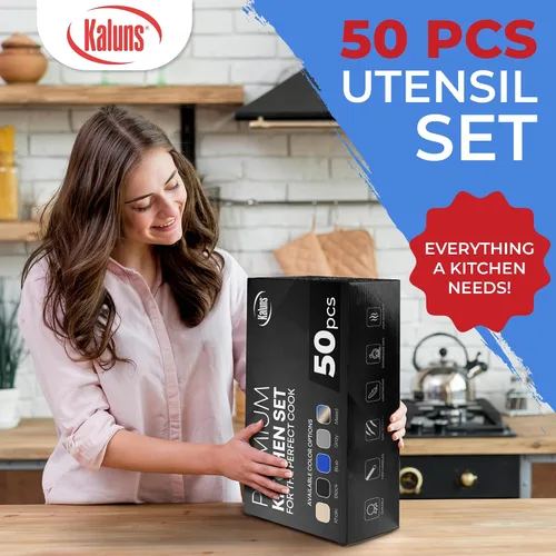 Miniatura 4 de Kaluns Juego de 50 piezas de utensilios de cocina de silicona Juego de cocina completo - 427°C resistente al calor antiadherente utensilios de Azul