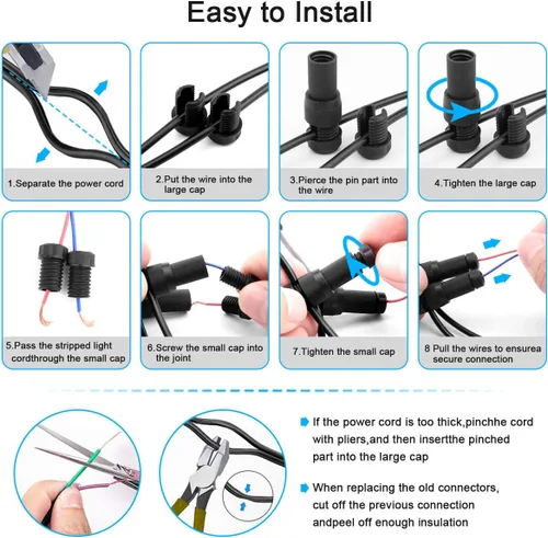 Miniatura 4 de iCreating Paquete de 22 Conectores de Cable de Luz de Paisaje de Repuesto Impermeables de Bajo Voltaje Conectores de Alambre de Calibre 12-20