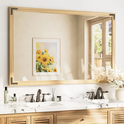 Miniatura 11 de TETOTE Espejo de madera natural de 48 x 24 pulgadas para pared de baño/dormitorio/sala de estar/entrada, espejo rústico de tocador de baño