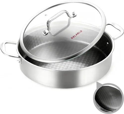 Miniatura 7 de DELARLO Sartén Salteadora Híbrida de Acero Inoxidable de Tres Capas de 10 Pulgadas, 3QT Sartén de Chef para Cocinar, Anti-Rayones, Compatible
