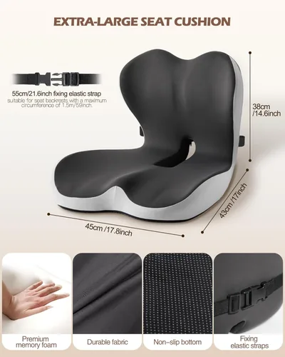 Miniatura 6 de Cojín para silla de oficina para aliviar el coxis y el dolor de espalda baja, cojines de asiento para sillas de oficina con espuma cómoda y respaldo