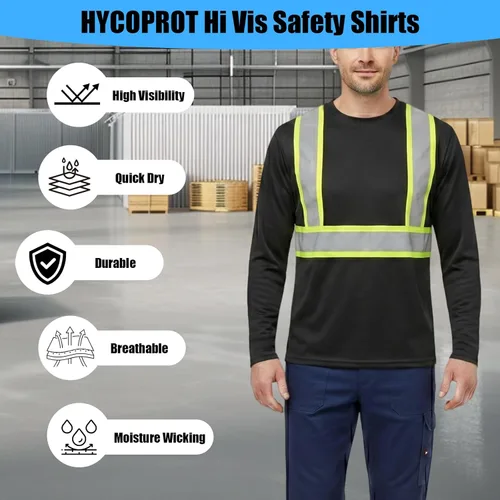 Miniatura 6 de HYCOPROT Hi Vis Safety Shirts Long Sleeve High Visibility Reflective Shirt for Men Women Class 3 Construction T Shirt Work T-shirts Clothes for