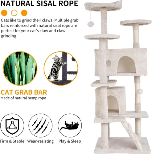 Miniatura 4 de Árbol alto para gatos, torre para gatos de 54 pulgadas, condominio grande para gatos escaladores, soporte de escalada con perchas superiores, casa