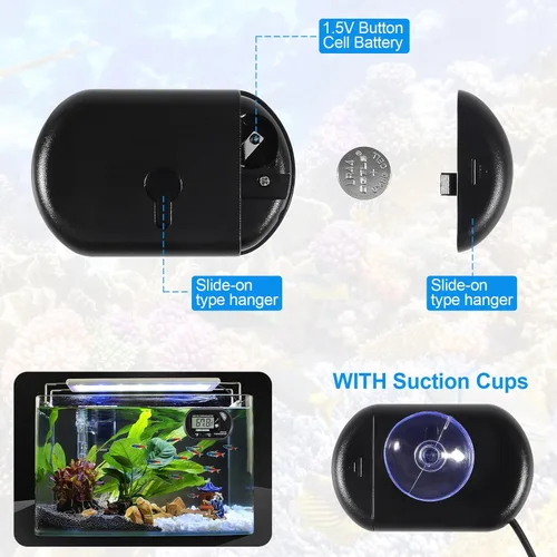 Miniatura 3 de Termómetro de acuario para acuario, termómetro digital LCD para tanque de peces con sonda de sensor resistente al agua y ventosa para incubadoras