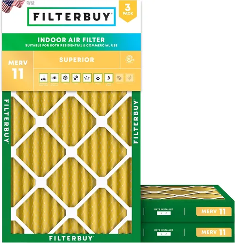 Miniatura 12 de Filterbuy Filtro de aire MERV 11 de 8 x 14 x 1 pulgadas para defensa de mascotas y alergias (paquete de 3), filtros electrostáticos plisados