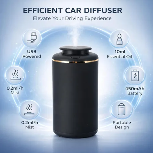 Miniatura 3 de Difusor de coche para aceites esenciales de 0.3 fl oz de capacidad USB aromaterapia Air ener, diseño compacto portátil, funcionamiento silencioso
