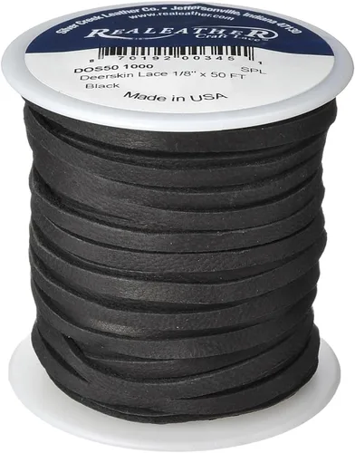 Silver Creek Leather Co Realeather DOS50-1000 - Cordón de piel de ciervo para manualidades y fabricación de joyas, 1/8 pulgadas x 50 pies, negro, 1