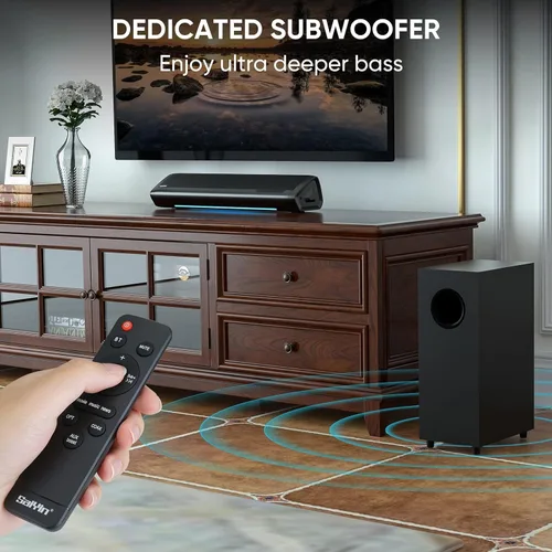Miniatura 2 de Saiyin - Barras de sonido para TV con subwoofer, 2.1 graves profundos, pequeña barra de sonido, monitor de altavoces, sistema de sonido envolvente