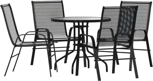 Miniatura 13 de Flash Furniture Brazos - Juego de comedor para patio al aire libre de 3 piezas, 2 sillas apilables flexibles color gris, mesa redonda de vidrio