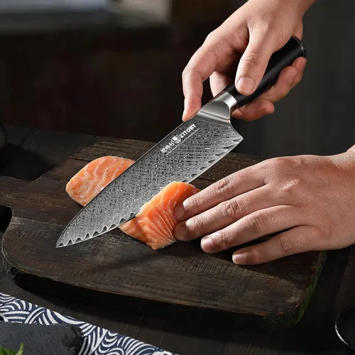 Miniatura 2 de Cuchillo de chef de Damasco de 8 pulgadas, núcleo de corte de acero HC 10Cr15CoMoV recubierto con 72 capas de acero de Damasco, mango de madera