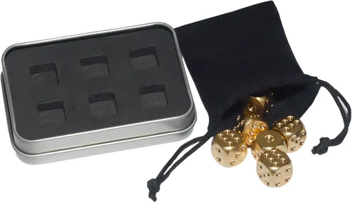 Miniatura 4 de Dados de latón de metal de 6 caras con caja de metal de regalo y bolsa portátil, 6 dados de latón macizo para mesas, juegos de mesa, póquer, fiesta