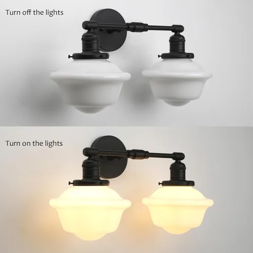 Miniatura 7 de Pathson 2-Lights Milk White Glass Wall Sconce Lights, Modern Classic Wall Vanity Lighting for Living Room Bathroom Bedroom