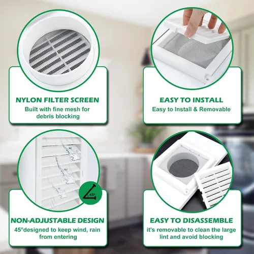 Miniatura 5 de Forestchill Kit de ventana de ventilación para secadora, kit de ventilación de ventana de 4 pulgadas con cubierta de ventilación de secadora, se
