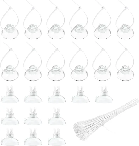 Miniatura 10 de Pawfly Paquete de 10 ventosas con 20 bridas ajustables para acuario, pecera, unión, musgo, camarones, esquivar nido