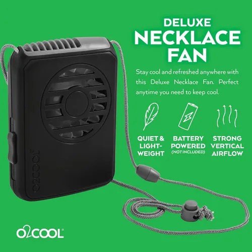 Miniatura 2 de O2COOL Ventilador de Collar Deluxe, Funciona con Pilas, para Enfriamiento Personal con Correa Ajustable (Negro)