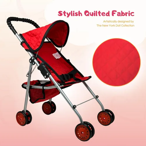 Miniatura 3 de The New York Doll Collection My First Doll Stroller con Canasta, Cochecito de Muñeca Plegable (Acolchado Rojo)