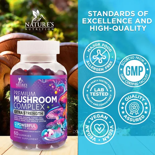 Miniatura 4 de Suplemento de gomitas de hongos 12 en 1, mezcla de alto grado para adultos con melena de león, reishi, cordyceps y complejo de hongos Chaga, apoyo