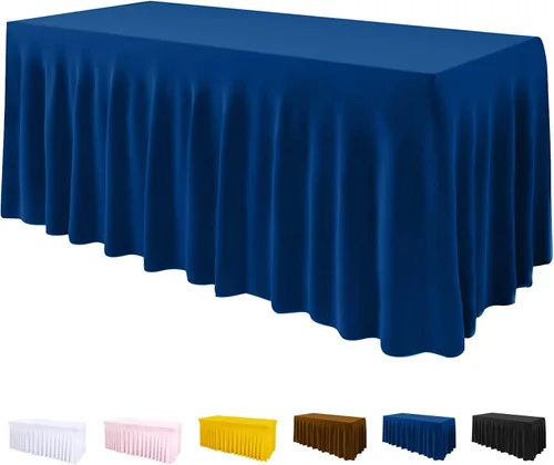 Miniatura 11 de Mantel de una pieza y falda para mesas rectangulares, mantel ajustable de elastano de 6 pies con falda de volantes para bodas, banquetes, baby Negro