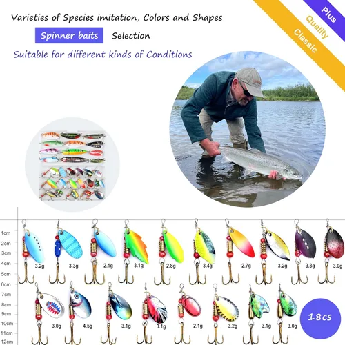 Miniatura 4 de EXAURAFELIS 10/30 piezas Señuelo de pesca Spinnerbait con Ganchos Triples Plumados Señuelos de Cola de Gallo Señuelos de Cuchara para Lubina Salmón