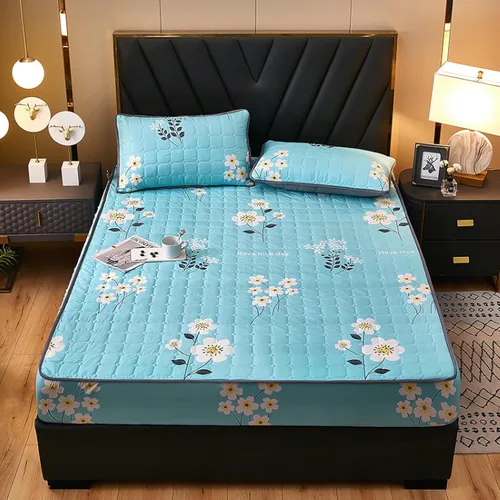 Miniatura 19 de FCLDESHOP Funda de cama, sábanas bajeras gruesas y acolchadas de color sólido, para habitación de los niños, con estampado de animé, geometría, 59.1