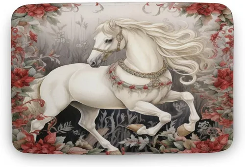 Miniatura 19 de Alfombra de baño de flores de caballo blanco, regalos de caballo para niñas, alfombra de baño de terciopelo antideslizante, tapete de ducha de felpa