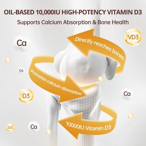 Miniatura 3 de 300 Piezas 2 en 1 Vitamina D3 10000 iu Plus K2 (MK-7) 200 mcg Cápsulas Blandas de Aceite de Coco Virgen con Vitaminas D y K Apoya la Absorción