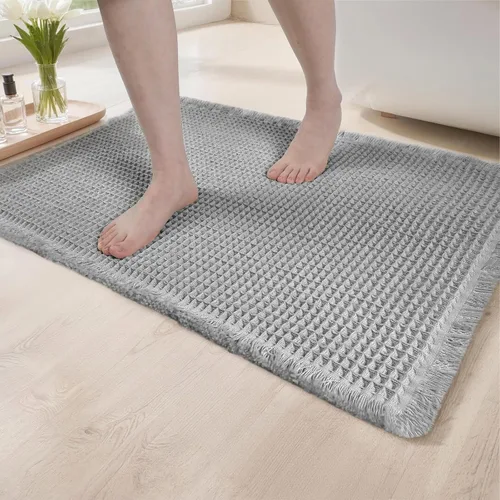 Miniatura 8 de Alfombras de Baño con Textura Waffle, Tapetes de Baño Bohemios Súper Absorbentes, Tapetes Antideslizantes para Ducha, para Piso de Baño y Bañera