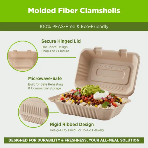 Miniatura 5 de KARAT EARTH Clamshell - Contenedores Take Out de comida para llevar [8"x8", 200 ct] - Contenedores compostables para llevar, bagazo biodegradable