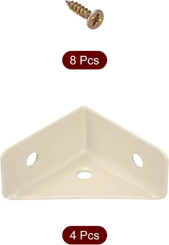 Miniatura 3 de uxcell 4 soportes de esquina angulares de 1.496 in x 1.496 in, soportes de acero laminado en frío con tornillos para borde de escritorio y cama Beige
