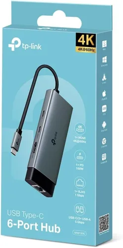 TP-Link UH6120C USB 3.0 HUB UH6120C, 6 USB Ports and 2 Type-C Charging Ports, Transfer Speed Up to 5Gbps, Fast Charge 12W, Compact and Portable