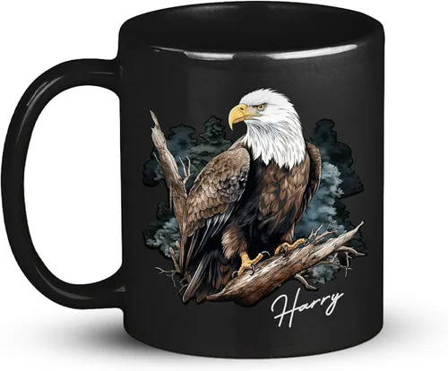 Miniatura 14 de Taza de café personalizada de cuervo con nombre de amante de cuervos, taza de café negra personalizada de animales de 11 onzas y 15 onzas, taza