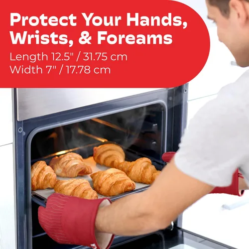 Miniatura 3 de Guantes de horno resistentes al calor - Juego de 2 guantes de cocina de silicona, rojo