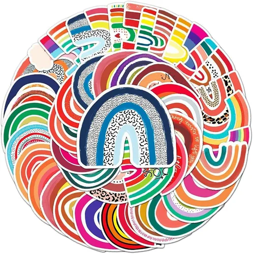 Calcomanías de vinilo de colores arcoíris, 50 calcomanías impermeables con patrón gráfico para portátiles, álbumes de recortes, diarios, cuadernos,