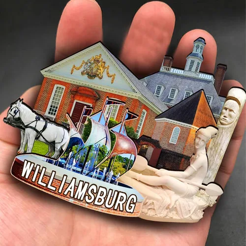 Miniatura 4 de Imán de madera de Williamsburg de los Estados Unidos 3D para nevera, recuerdos coleccionables, decoraciones artesanales hechas a mano
