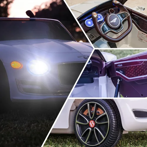 Miniatura 4 de SEHOMY - Auto blanco eléctrico para niños de 12 V con control remoto para padres, autos con licencia Bentley para niños, auto de juguete para niños