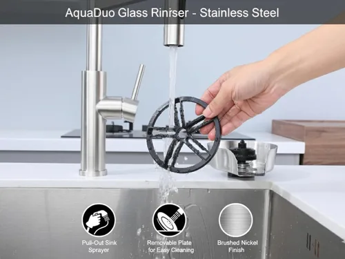 Miniatura 8 de AquaDuo - Combo de enjuague de vidrio y rociador de fregadero de cocina, lavadora de vasos de acero inoxidable, limpiador de tazas, lavadora