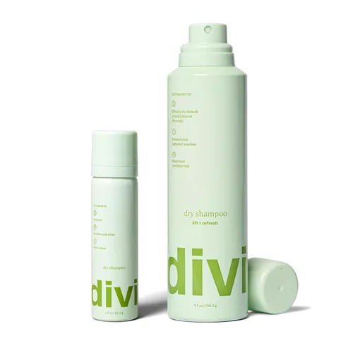 Divi Dry Shampoo Duo – Incluye champú seco de tamaño completo y tamaño de viaje – Refresca instantáneamente el cabello, absorbe el aceite y añade