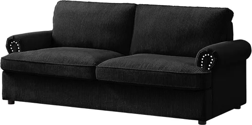 Miniatura 6 de Sofá cama reversible con cómodo colchón de espuma viscoelástica, sofá extraíble de pana convertible de tamaño matrimonial para sala de estar, Negro