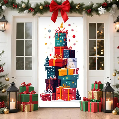 Miniatura 20 de Cubierta de Puerta de Navidad Papá Noel Muñeco de Nieve Árbol de Navidad Corona Pancarta Decoración de Vacaciones de Invierno para Puerta Principal