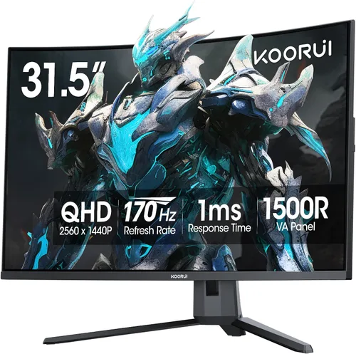 Miniatura 14 de KOORUI - Monitor curvo de 24 pulgadas para juegos, R1500, Full HD, 1080P, monitor de 75 Hz, HDMI, VGA, ajuste de inclinación, monitor LCD