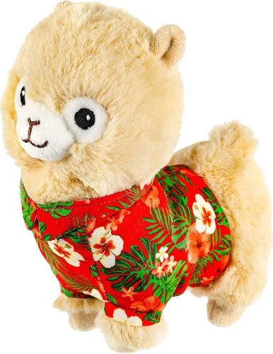 Giftable World Alpaca de peluche de 7 pulgadas para mascotas en camisa hawaiana roja con chirriante Rojo