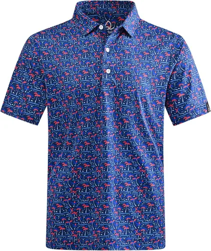 Miniatura 25 de DEOLAX Camisa de golf para hombre, con estampado de moda, atlética, de manga corta, clásica, casual, ajuste seco, suave, para hombres
