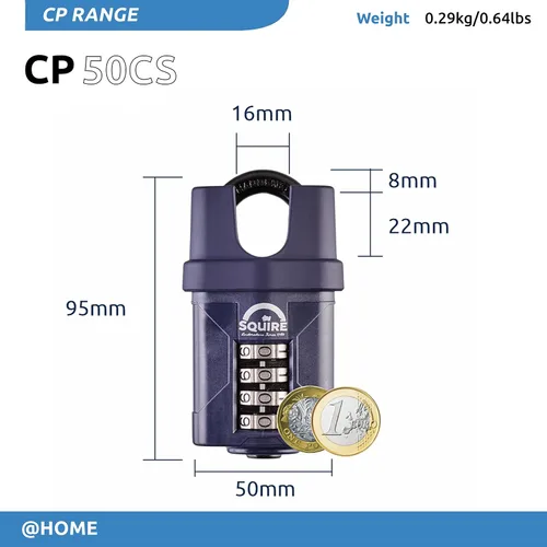 Miniatura 2 de Squire Candado resistente (CP50CS) – Grillete cerrado más resistente – Candado combinado de 4 ruedas – Acero aleado para resistencia a la corrosión