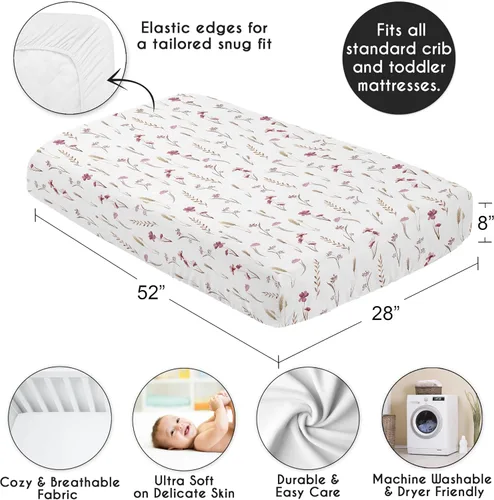 Miniatura 4 de Sweet Jojo Designs Sábanas bajeras para cuna (jardín bohemio rosa floral) para niñas, guardería infantil, habitación de niños pequeños