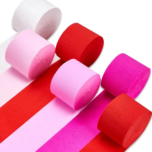 Miniatura 23 de PartyWoo Serpentinas de papel crepé rosa, 6 unidades, 492 pies, paquete de serpentinas de papel crepé claro pastel rosa intenso para cumpleaños