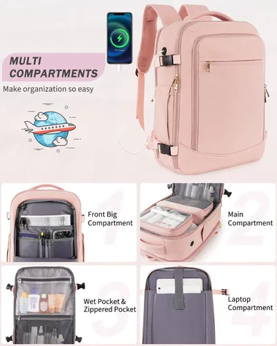 Miniatura 5 de FALARK INC - Mochila de viaje de mano, 40 L, mochila de viaje aprobada para vuelos grandes con estructura de equipaje para mujeres, bolsa de viaje